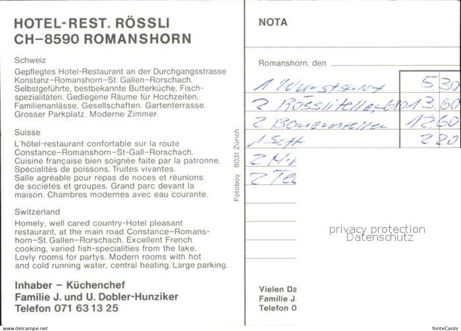 12588576 Romanshorn Bodensee Hotel Restaurant Roessli Nota Romanshorn - Altri & Non Classificati