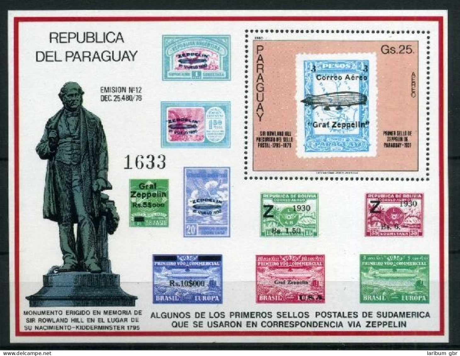 Paraguay Block 350 Postfrisch Marke Auf Marke #K1558 - Paraguay