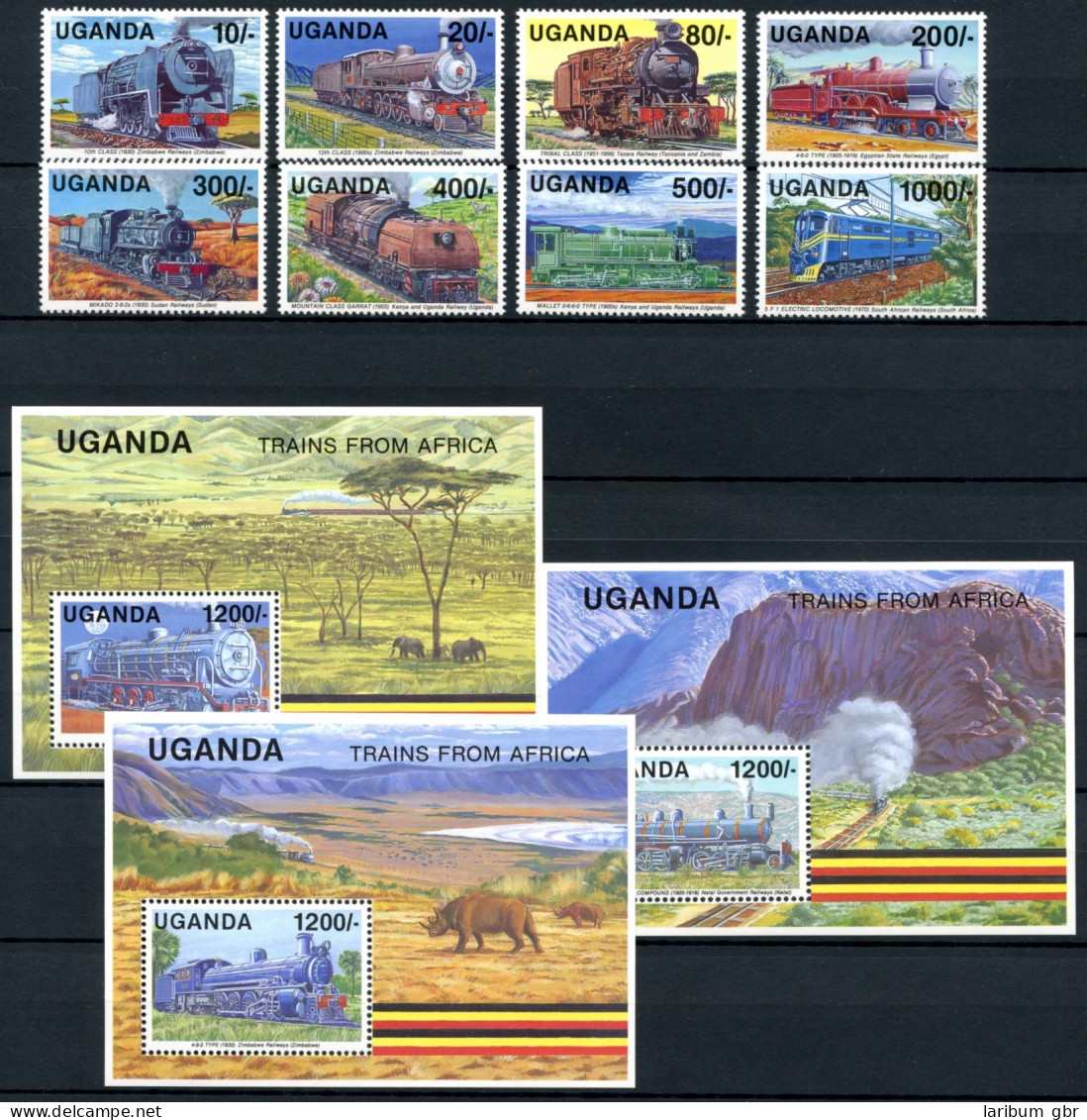 Uganda 890-897 + Block 133-135 Postfrisch Eisenbahn #IU725 - Uganda (1962-...)