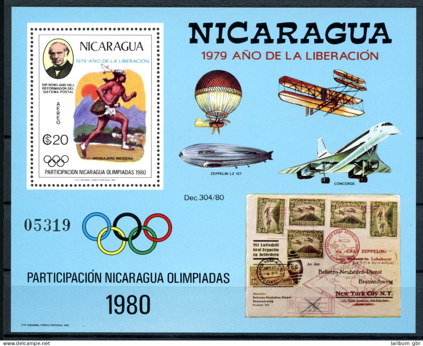 Nicaragua Block 111 Postfrisch Olympiade 1980 #JG789 - Nicaragua