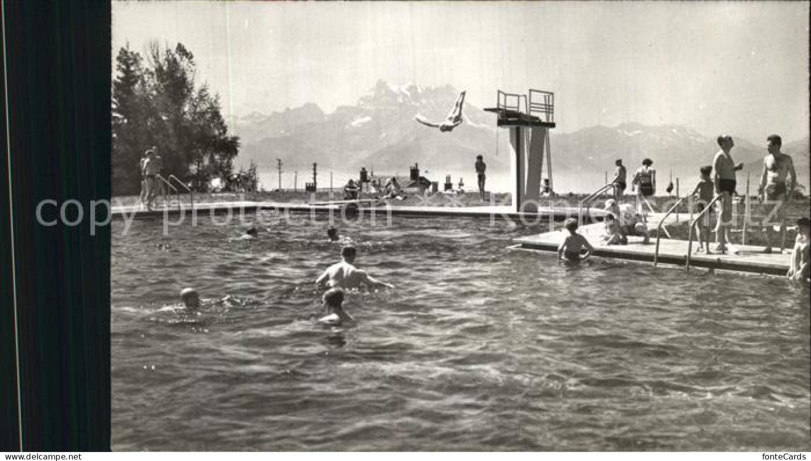 12584536 Leysin Piscine Au Fond Les Dents Du Midi Freibad Alpenblick Leysin - Andere & Zonder Classificatie