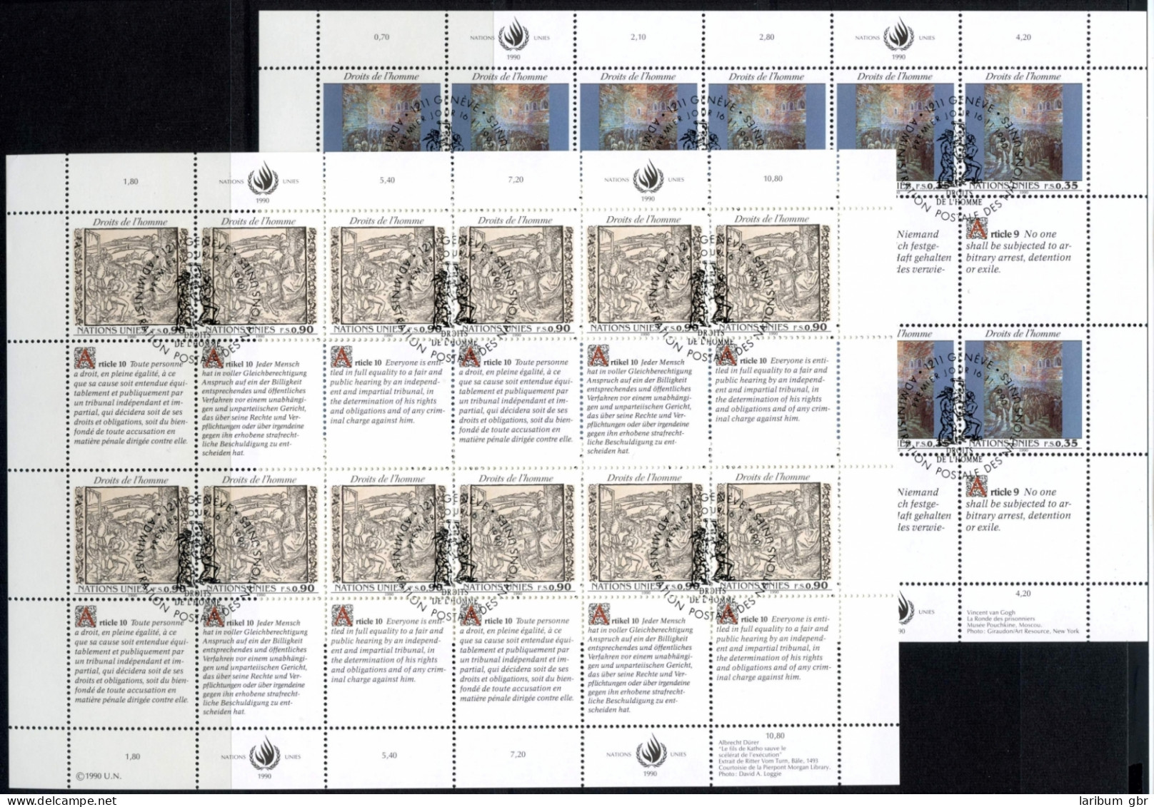 UNO Genf Kleinbögen 192-193 Menschenrechte Ersttagssonderstempel #IY845 - Autres & Non Classés