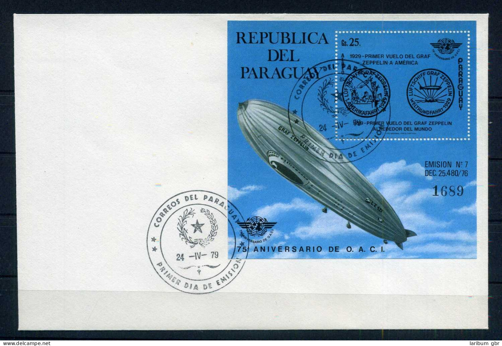 Paraguay Block 334 Zeppelin Ersttagssonderstempel #GO539 - Paraguay