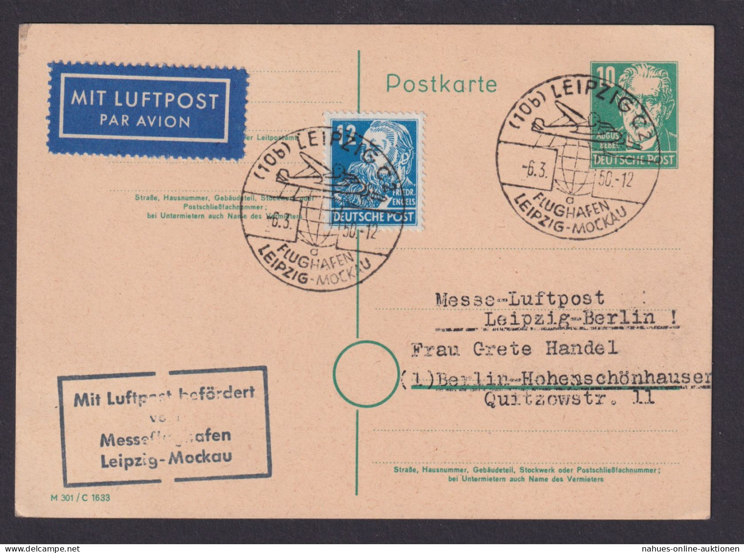 Flugpost Brief Air Mail SBZ Ganzsache P 35 02 + ZuF Persönlichkeiten Leipzig - Sonstige & Ohne Zuordnung