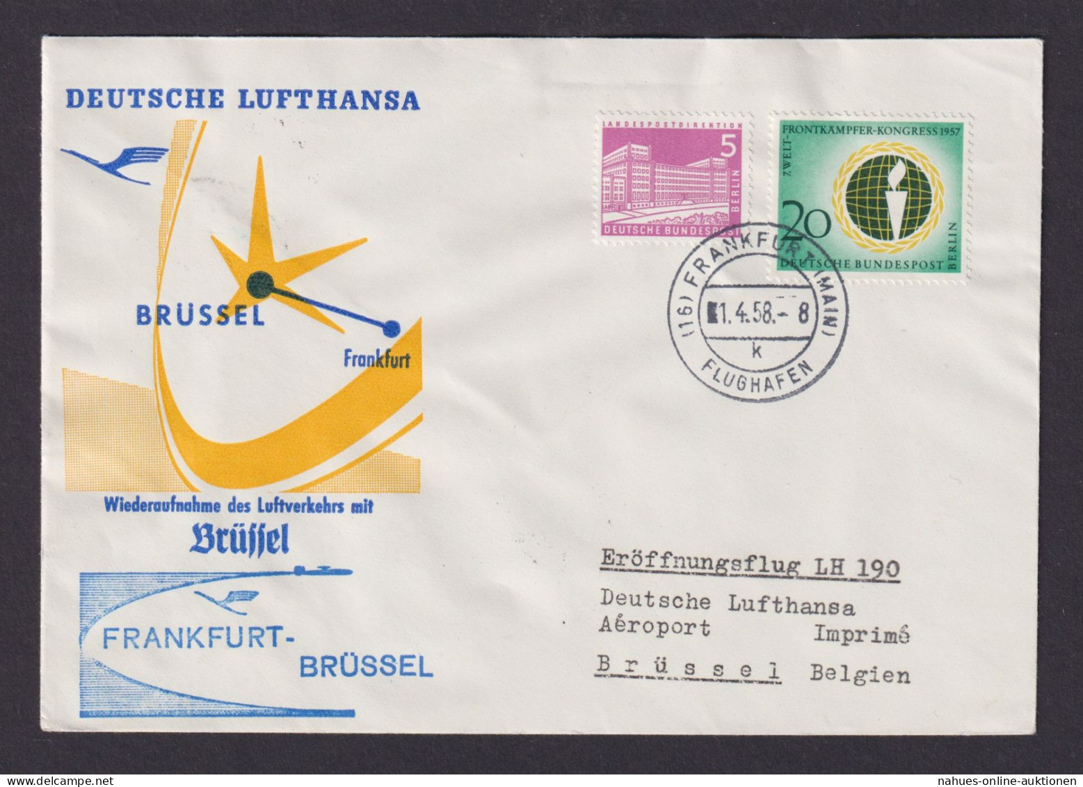 Flugpost Brief Air Mail Bund Europa Lufthansa LH 190 Frankfurt Brüssel Belgien - Lettres & Documents