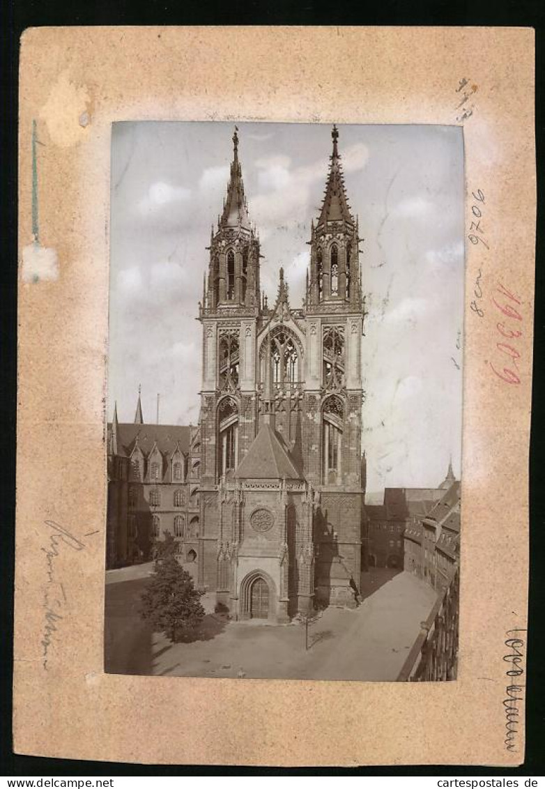 Fotografie Brück & Sohn Meissen, Ansicht Meissen, Blick Auf Den Dom, Rückseite Mit Ansichtskarte Als Belegstück  - Lieux