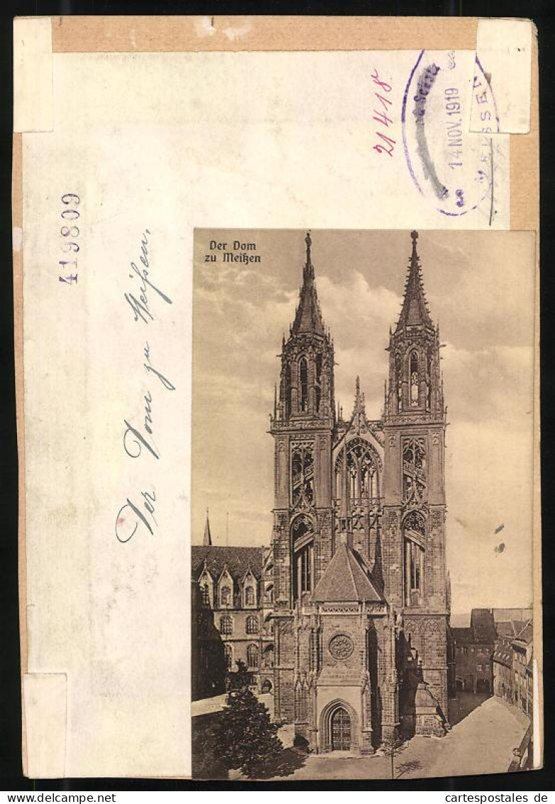 Fotografie Brück & Sohn Meissen, Ansicht Meissen, Blick Auf Den Dom, Rückseite Mit Ansichtskarte Als Belegstück  - Lieux
