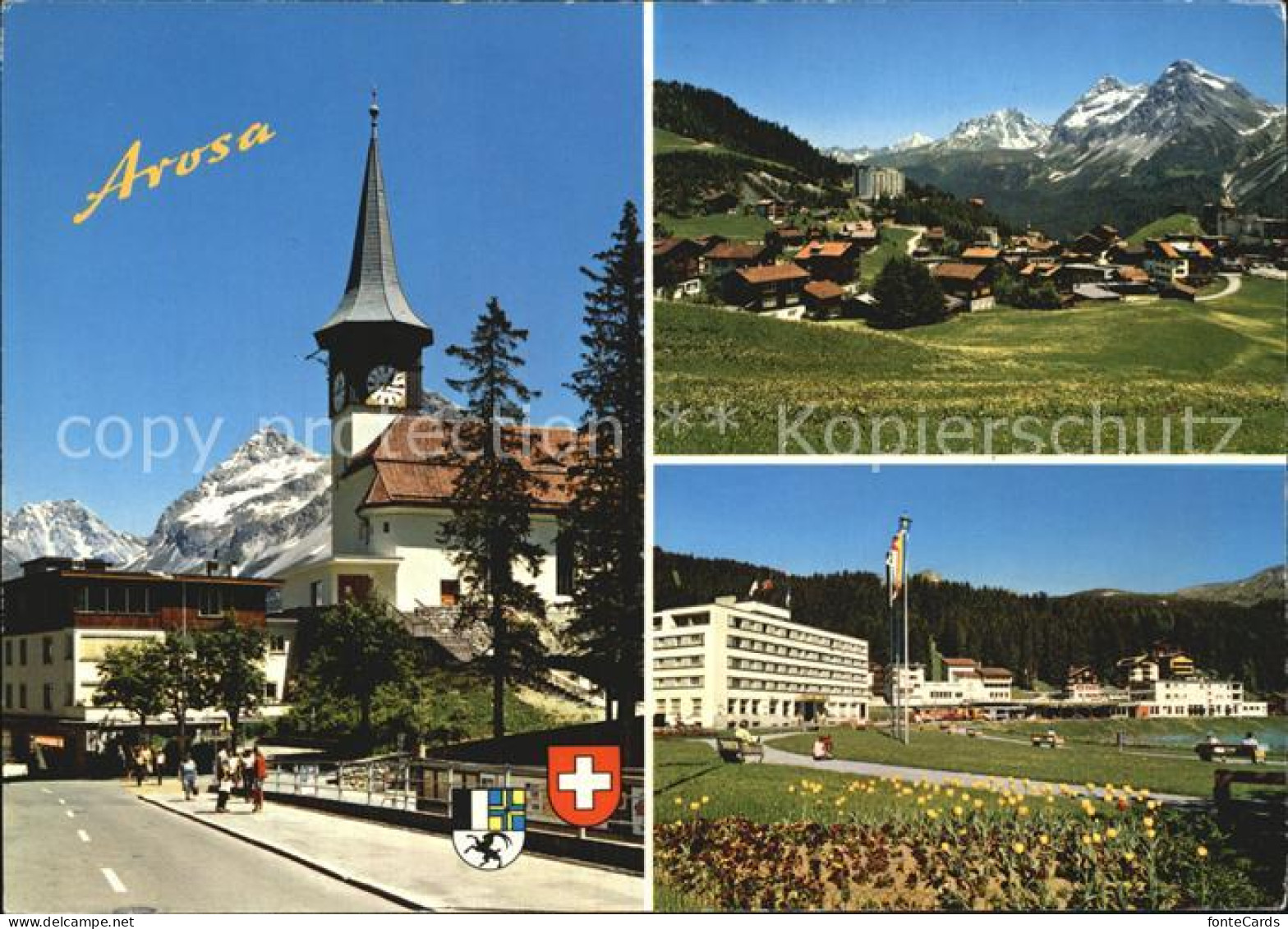 12506826 Arosa GR Kirche Hotelanlagen Panorama Arosa - Sonstige & Ohne Zuordnung