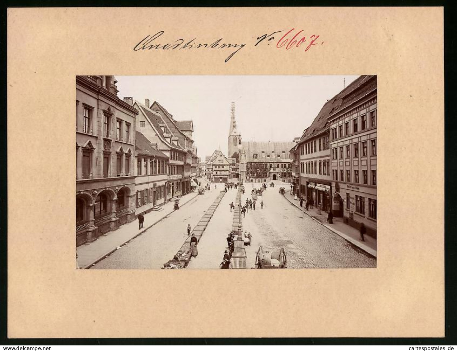 Fotografie Brück & Sohn Meissen, Ansicht Quedlinburg, Blick Auf Den Marktplatz, Hotel Zum Bär, Marktstände  - Orte