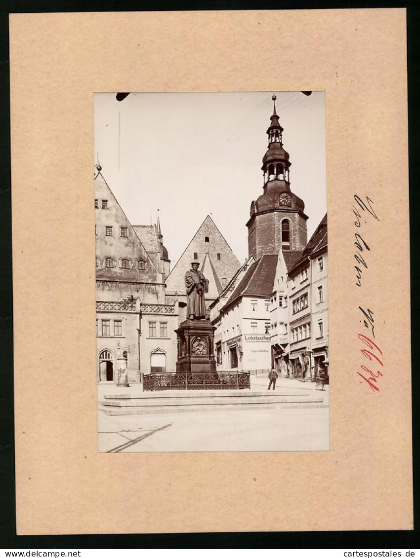 Fotografie Brück & Sohn Meissen, Ansicht Eisleben, Marktplatz Mit Ladengeschäft Lederhandlung Voigt & Luther-Denkmal  - Orte