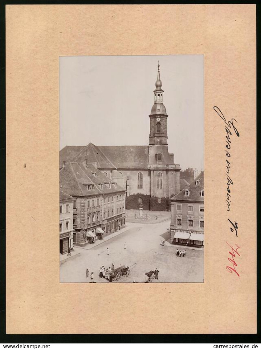 Fotografie Brück & Sohn Meissen, Ansicht Grossenhain, Marktplatz Mit Germania Drogerie & Stadtkirche  - Lugares