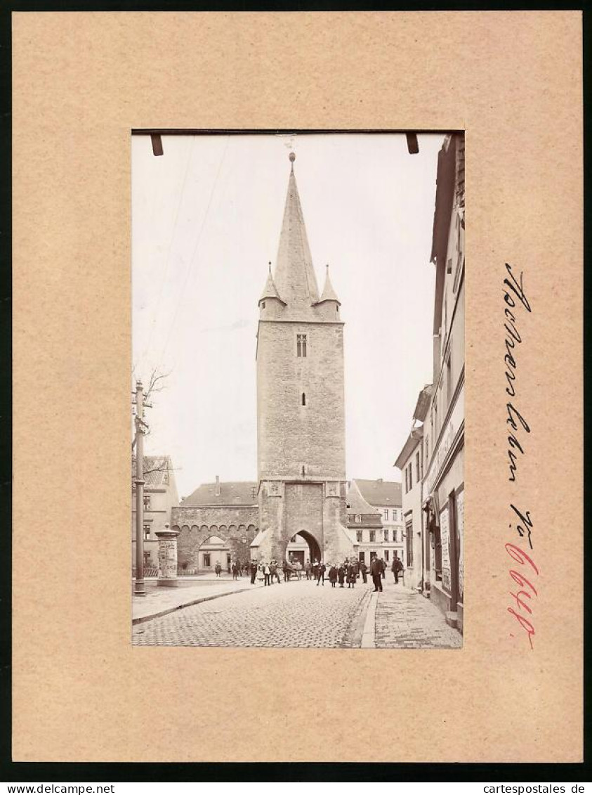 Fotografie Brück & Sohn Meissen, Ansicht Aschersleben, Blick Auf Den Johannesturm Mit Litfasssäule  - Places