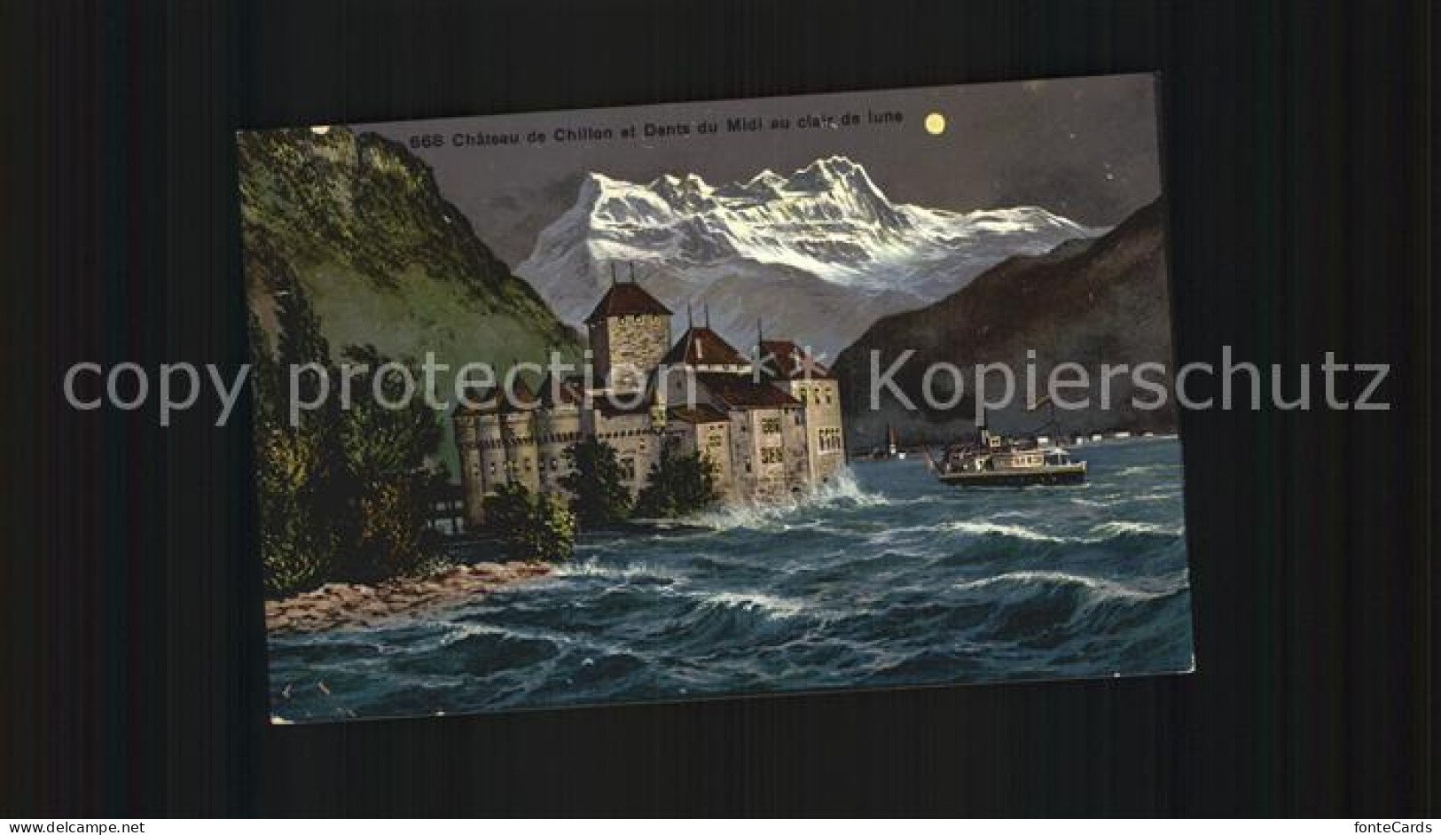 12459186 Chillon Chateau Dents Du Midi Mondscheinkarte Montreux - Andere & Zonder Classificatie