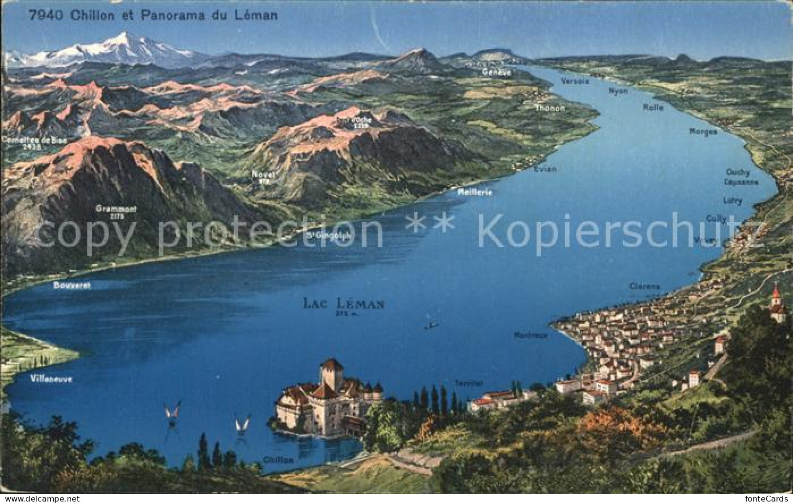 12459156 Chillon Panoramakarte Lac Leman Montreux - Andere & Zonder Classificatie