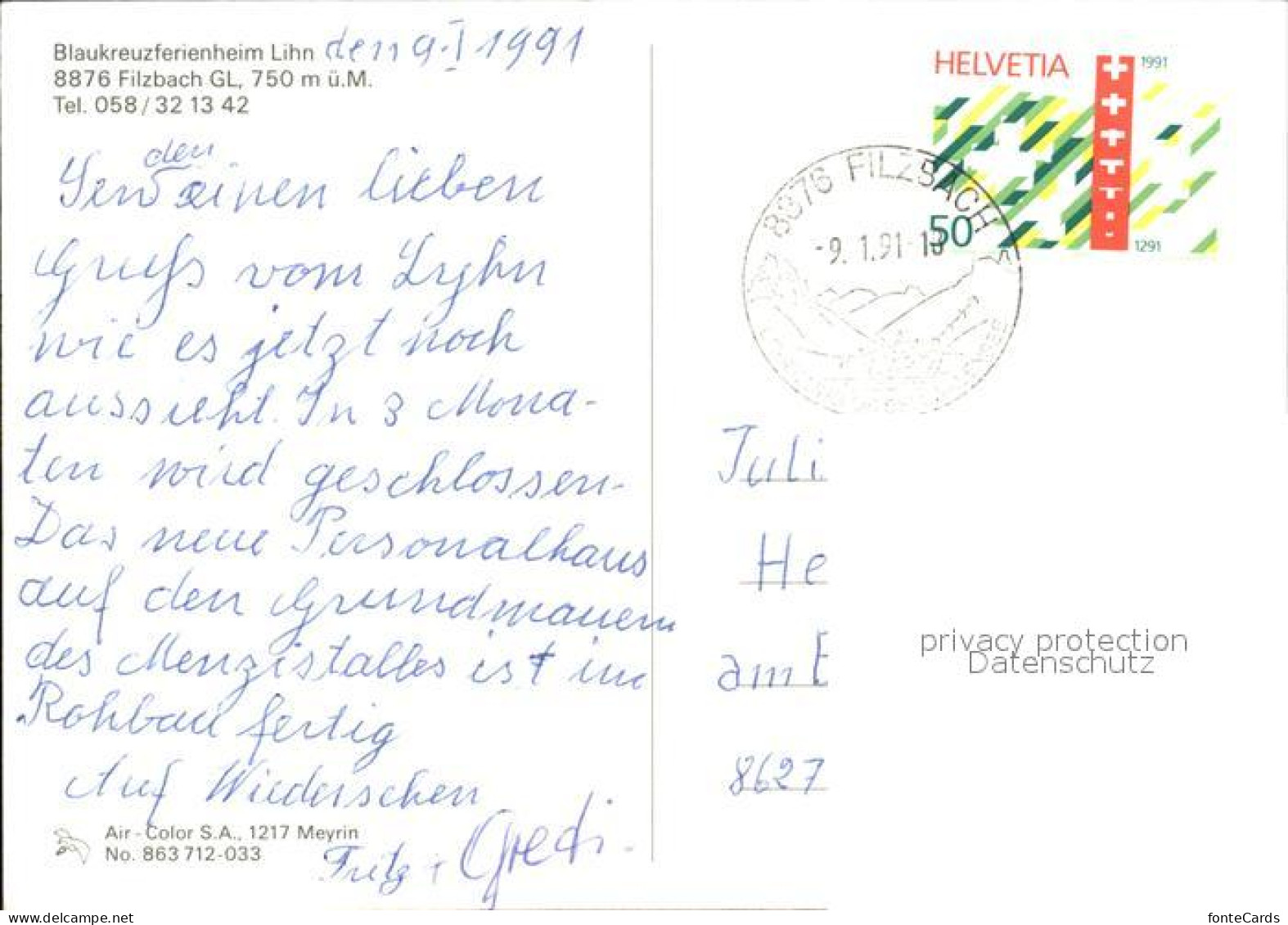 12455396 Filzbach Blaukreuzferienheim Lihn Fliegeraufnahme Filzbach - Other & Unclassified