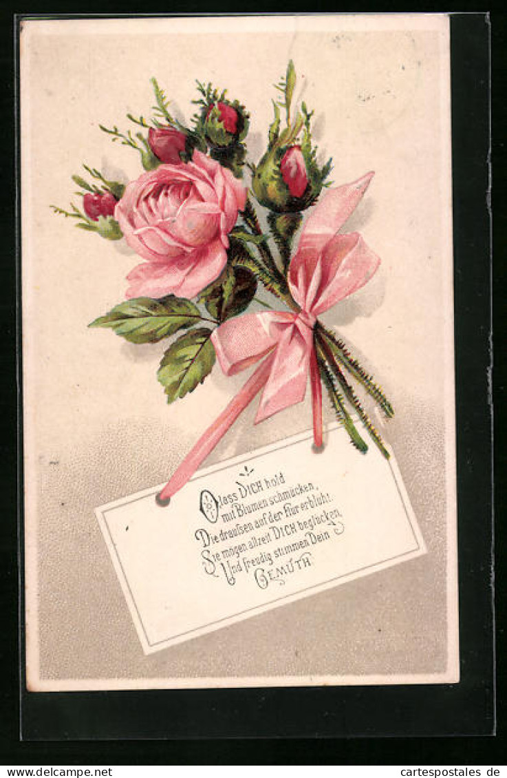 Präge-AK Strauss Rosa Rosen Mit Schleife  - Other & Unclassified