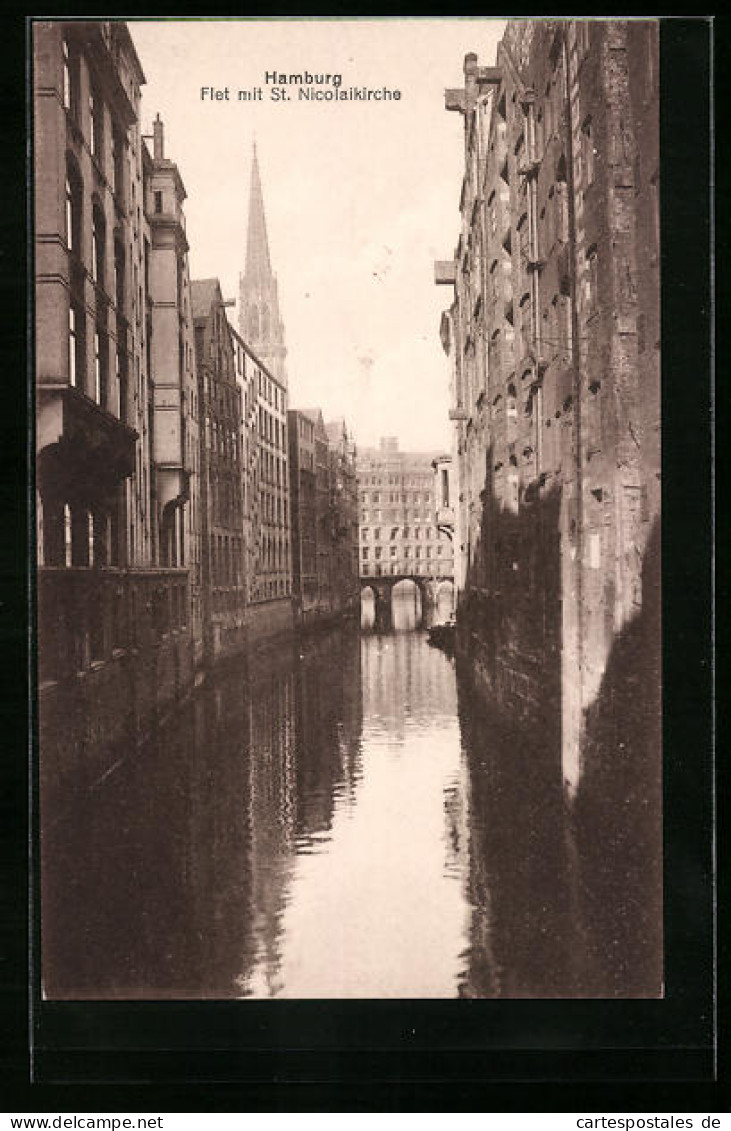 AK Hamburg, Fleet Mit St. Nicolaikirche  - Sonstige & Ohne Zuordnung