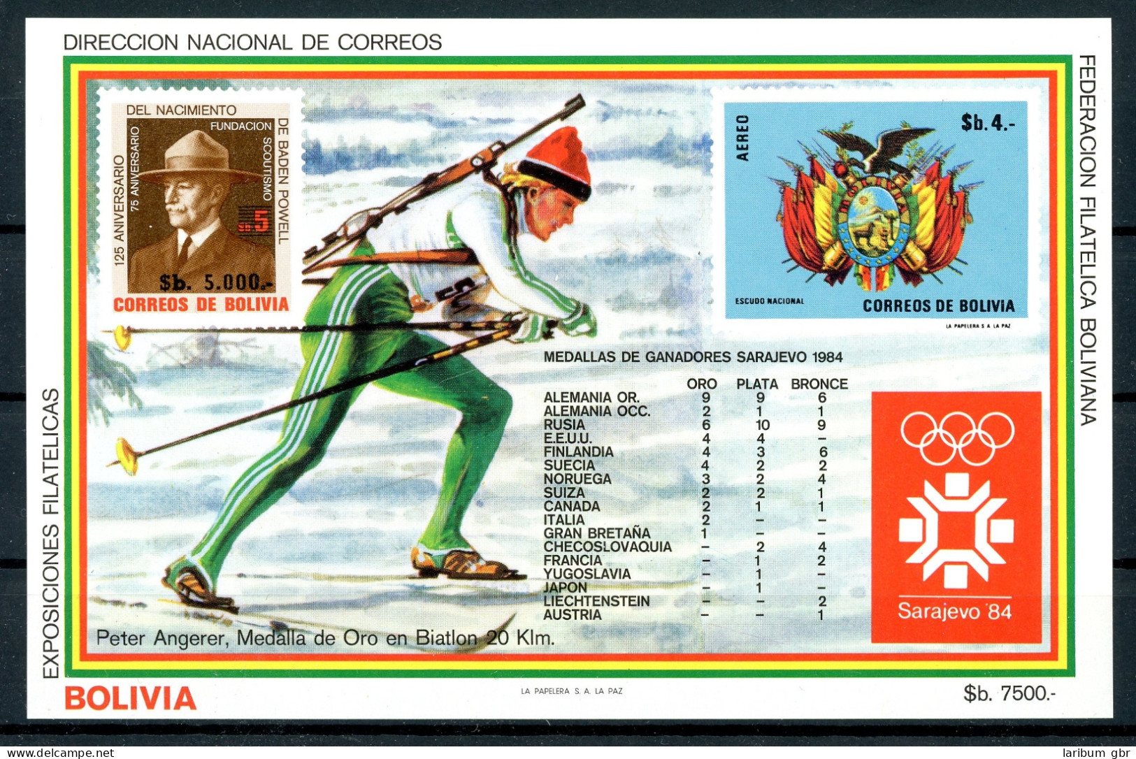 Bolivien Block 141 Postfrisch Olympia 1984 Sarajevo #HL170 - Bolivia