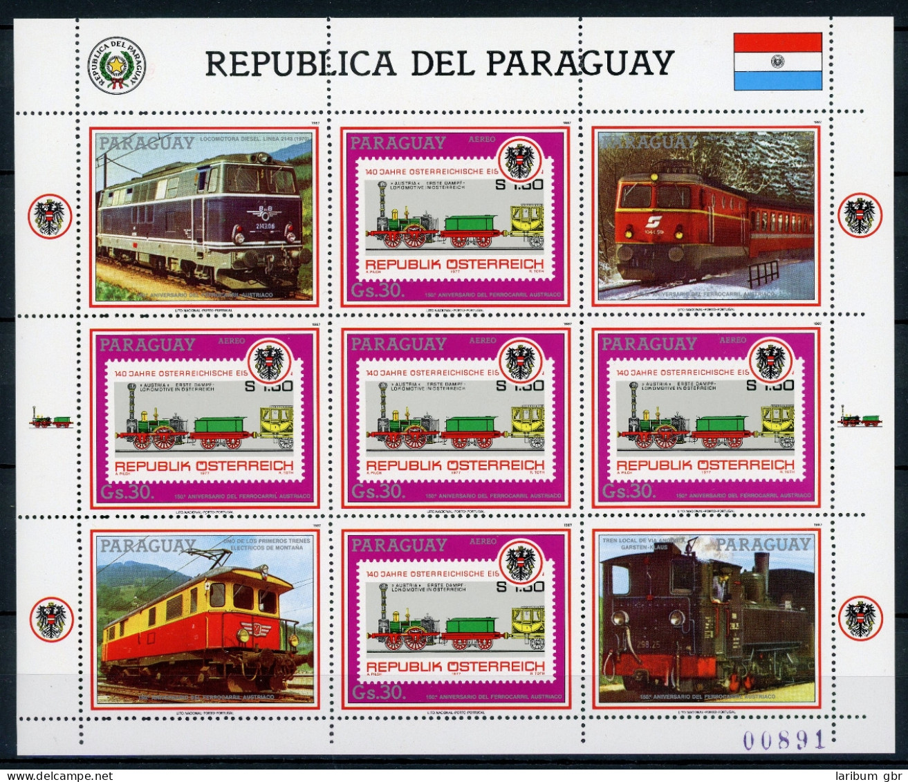 Paraguay Kleinbogen 4185 Postfrisch Eisenbahn Lokomotive #IJ050 - Paraguay