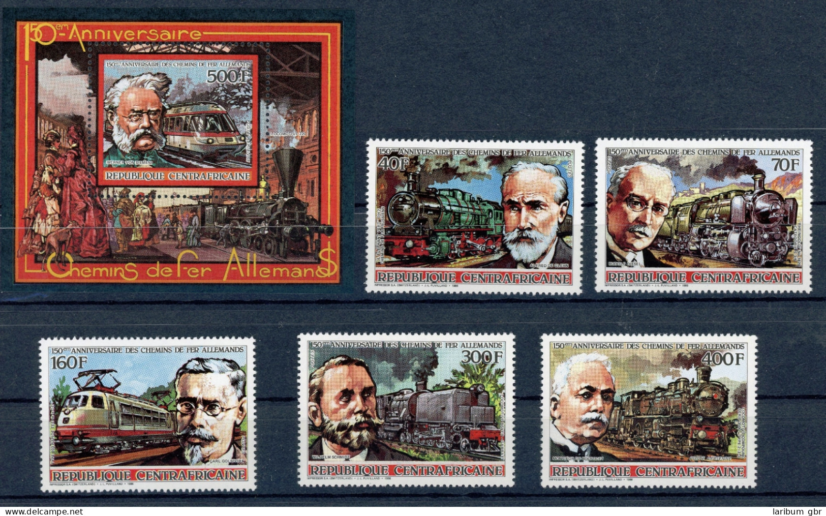 Zentralafrika 1259-1263 + Block 401 A Postfrisch Eisenbahn #IU806 - Zentralafrik. Republik