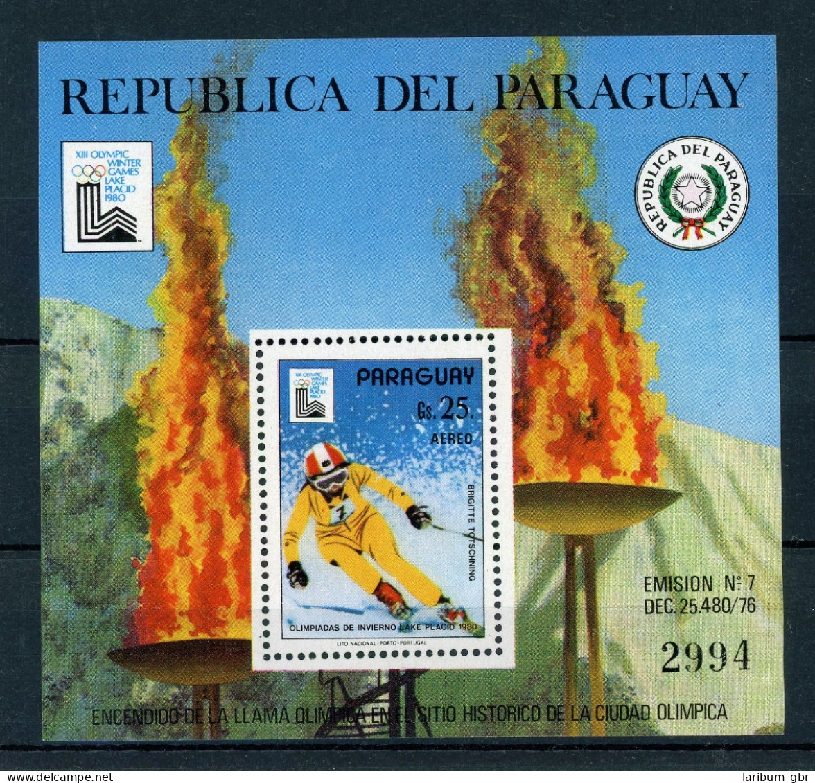 Paraguay Block 333 Postfrisch Olympiade 1980 #JG649 - Paraguay