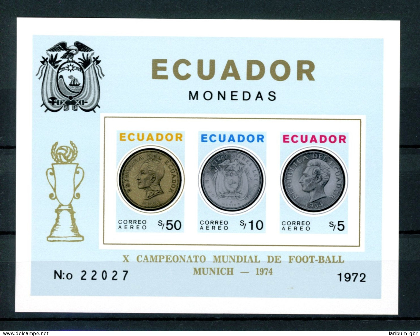 Ecuador Block 62 B Postfrisch Fußball WM 1974 #GE596 - Equateur