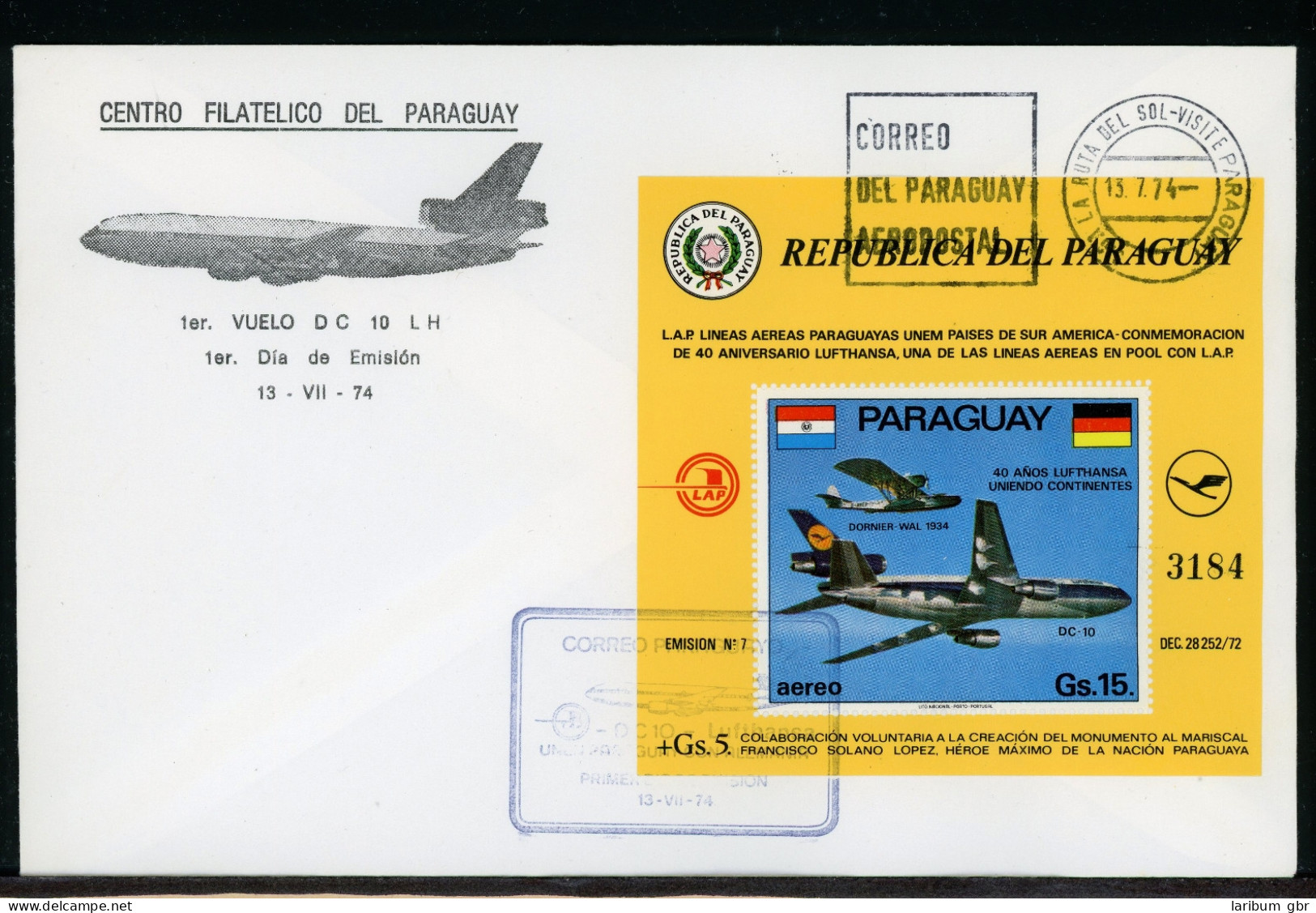 Paraguay Block 226 Flugzeuge Ersttagesbrief/FDC #IX331 - Paraguay