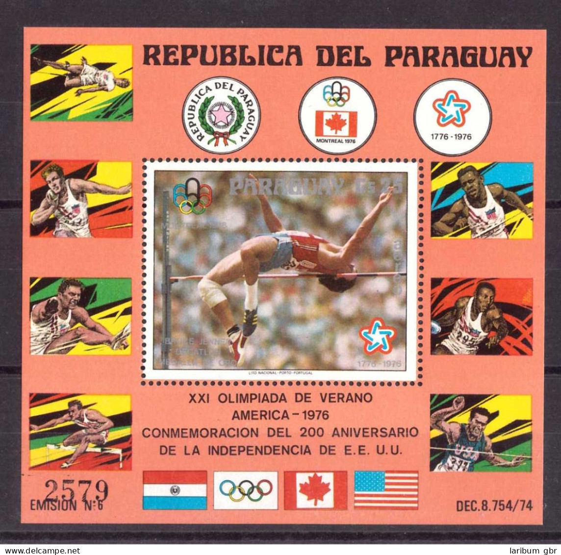 Paraguay Block 288 Postfrisch Olympia 1976 Montréal #HL179 - Paraguay
