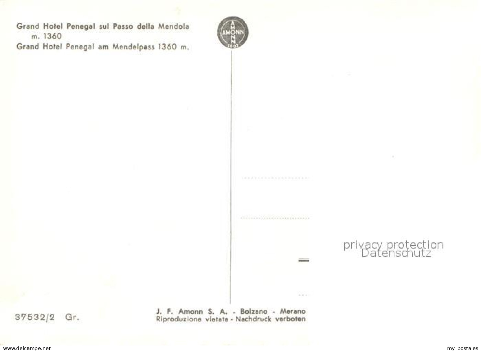 72971142 Passo Della Mendola Grand Hotel Penegal  Firenze - Autres & Non Classés