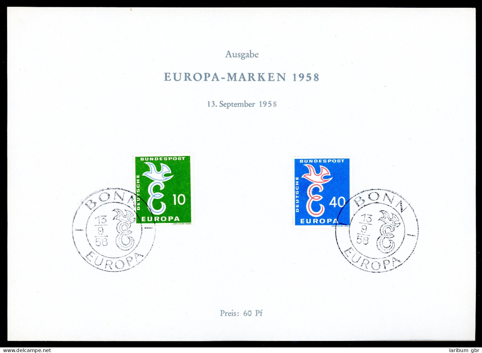 Bund Amtl. Sonderblatt 295-296 CEPT 1958 Ersttagssonderstempel #IX356 - Altri & Non Classificati