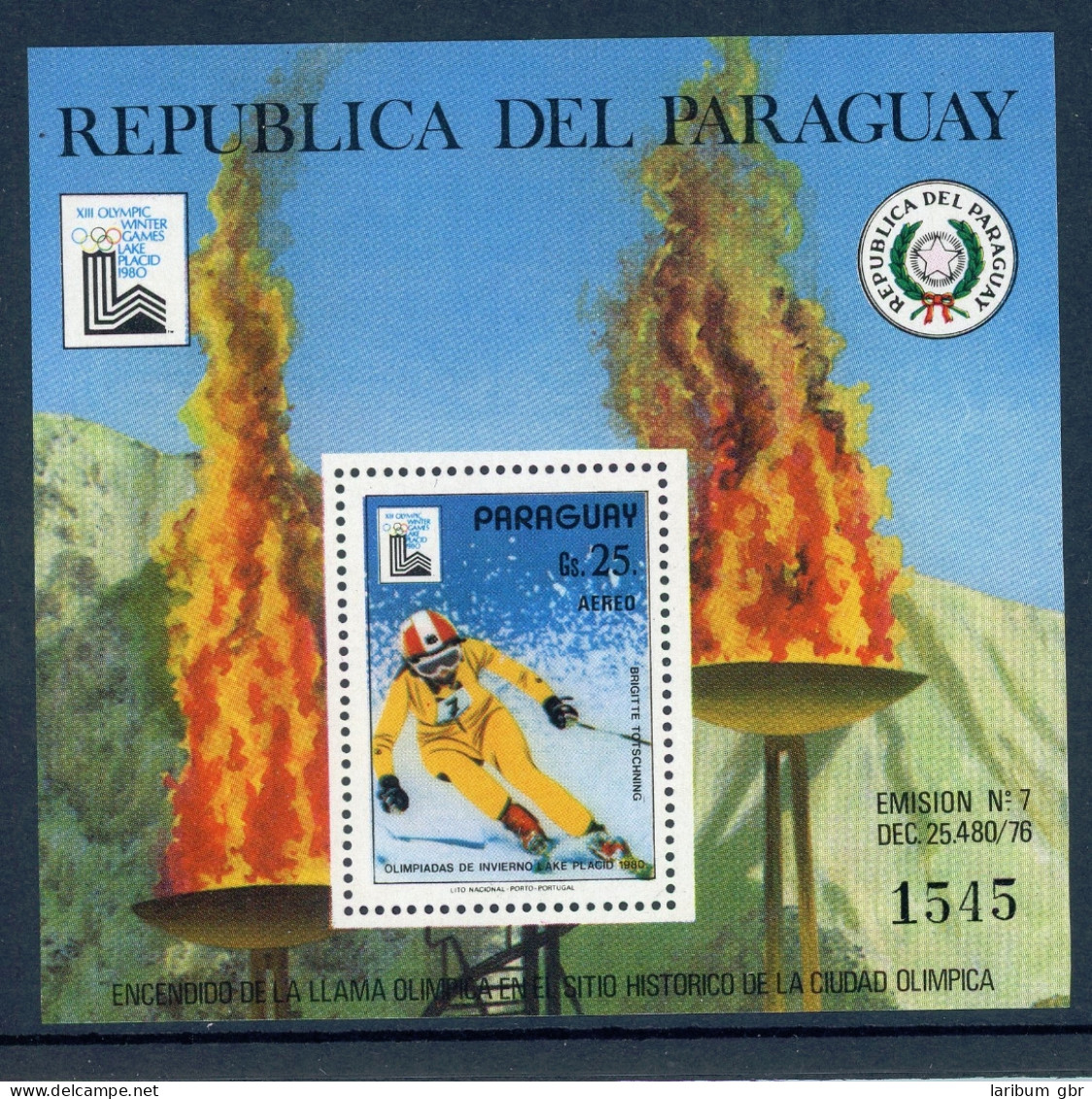 Paraguay Block 333 Postfrisch Olympia 1980 Lake Placid #HL227 - Paraguay