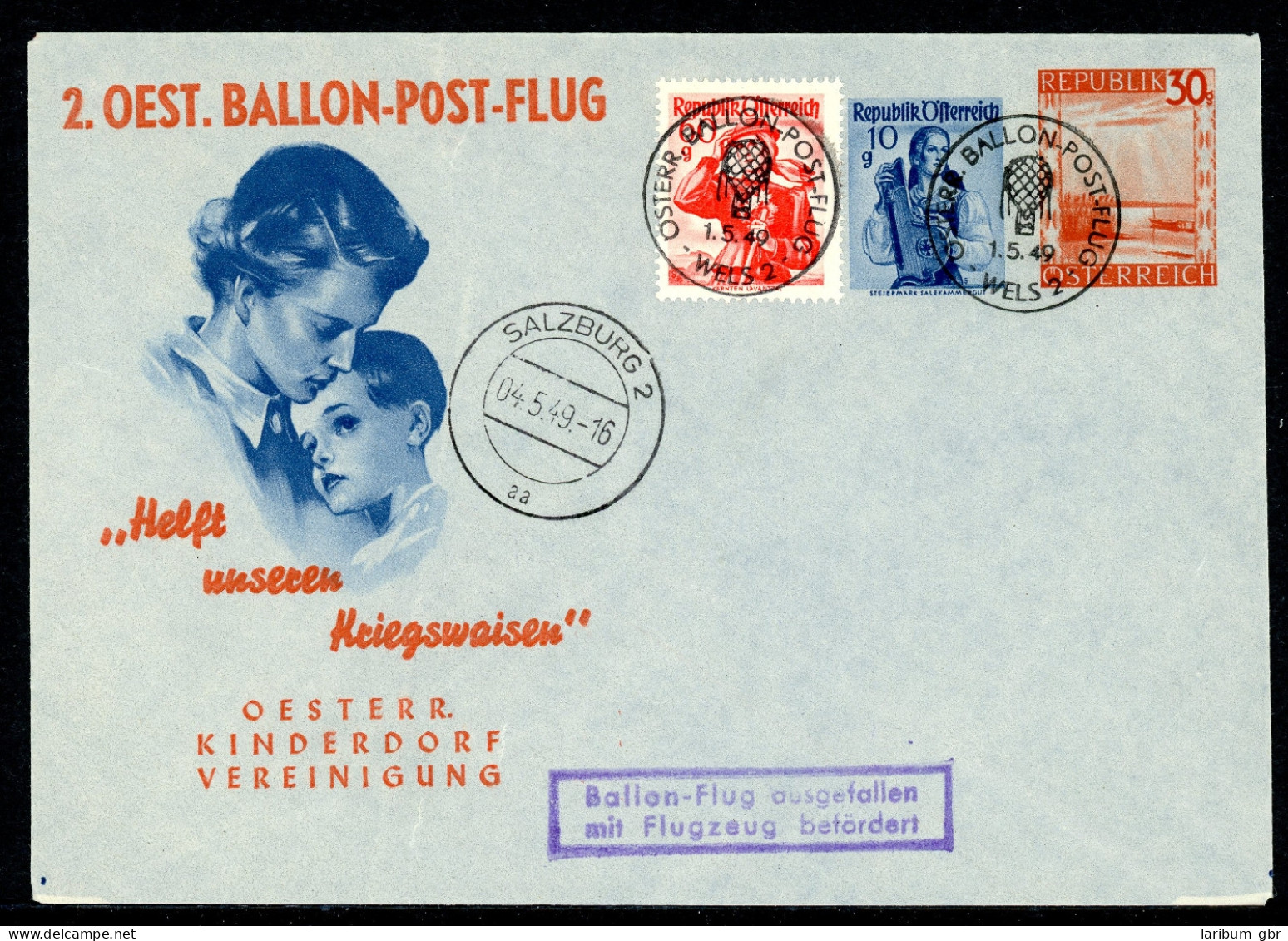 Österreich Kinderdorf-Ballonpost 2. A. Wels 1.5.49 #JT714 - Altri & Non Classificati