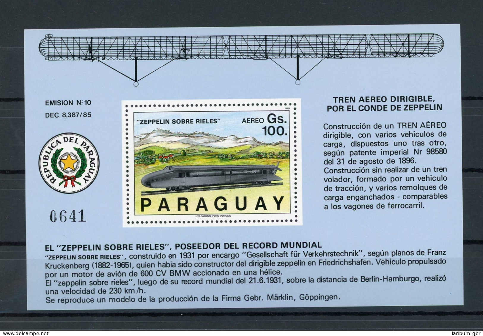 Paraguay Block463 Postfrisch Eisenbahn #IV358 - Paraguay