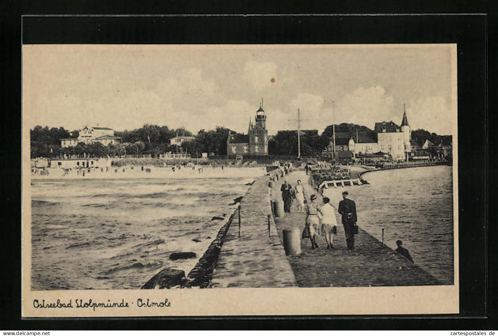 AK Stolpmünde, Ostmole Mit Strand Und Leuchtturm  - Pommern