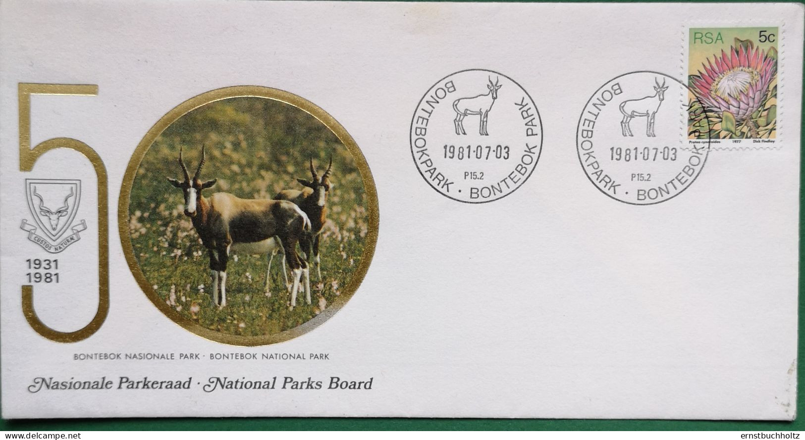 Südafrika RSA 1981 Antilope Im Bild + SSt 50 Jahre Bontebok National Park - Storia Postale