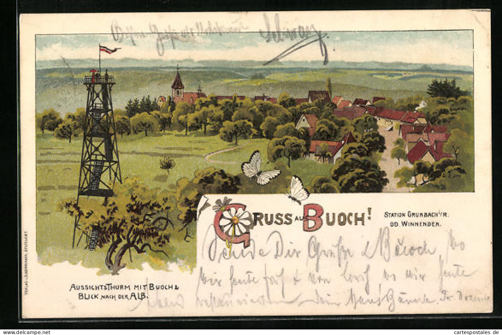 Lithographie Buoch, Aussichtsturm Mit Blick Nach Der Alb  - Andere & Zonder Classificatie