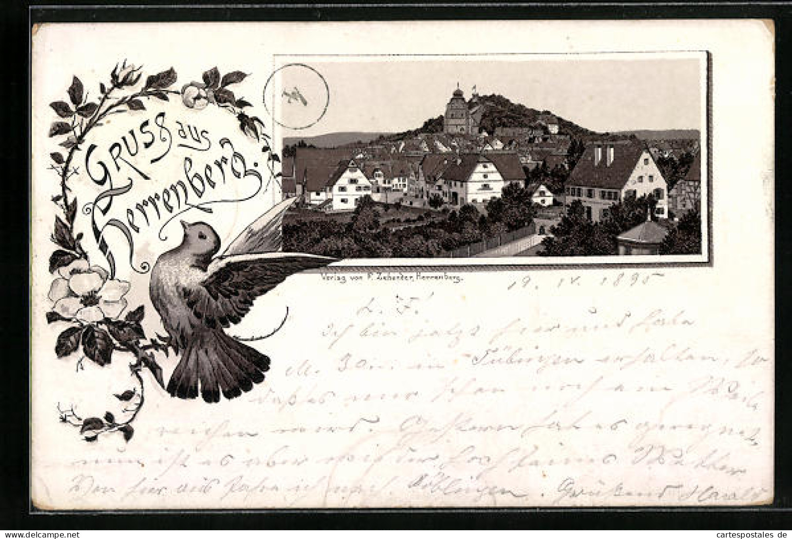 Vorläufer-Lithographie Herrenberg, Ortspartie Aus Der Vogelschau, 1895  - Herrenberg