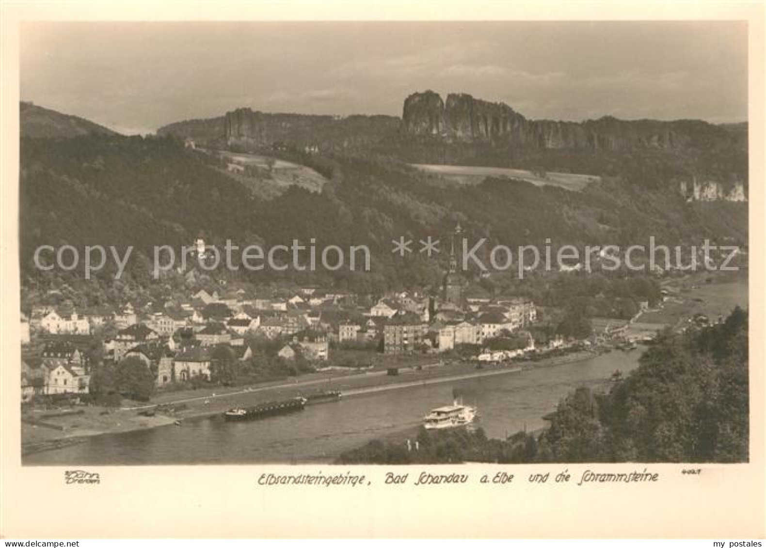 72967518 Bad Schandau Panorama Elbe Schrammsteine Elbsandsteingebirge Handabzug  - Bad Schandau