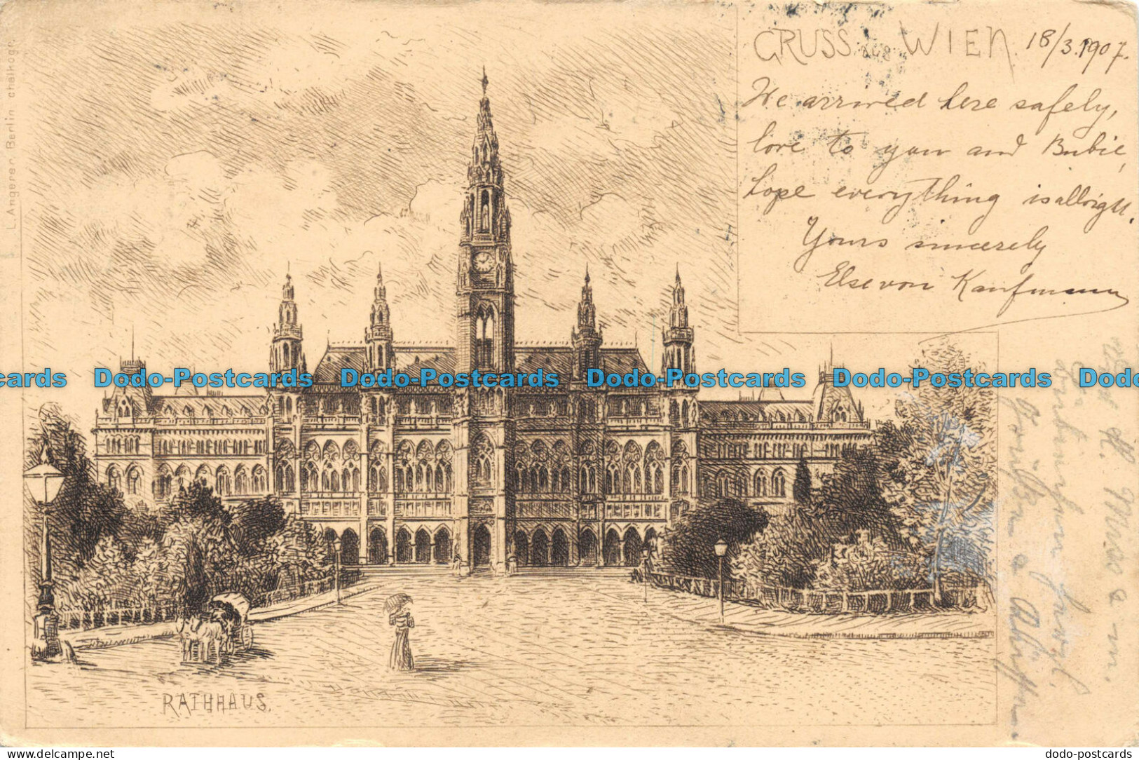 R081224 Gruss Aus Wien. Rathaus. Drawing. 1907. Postcard - Monde