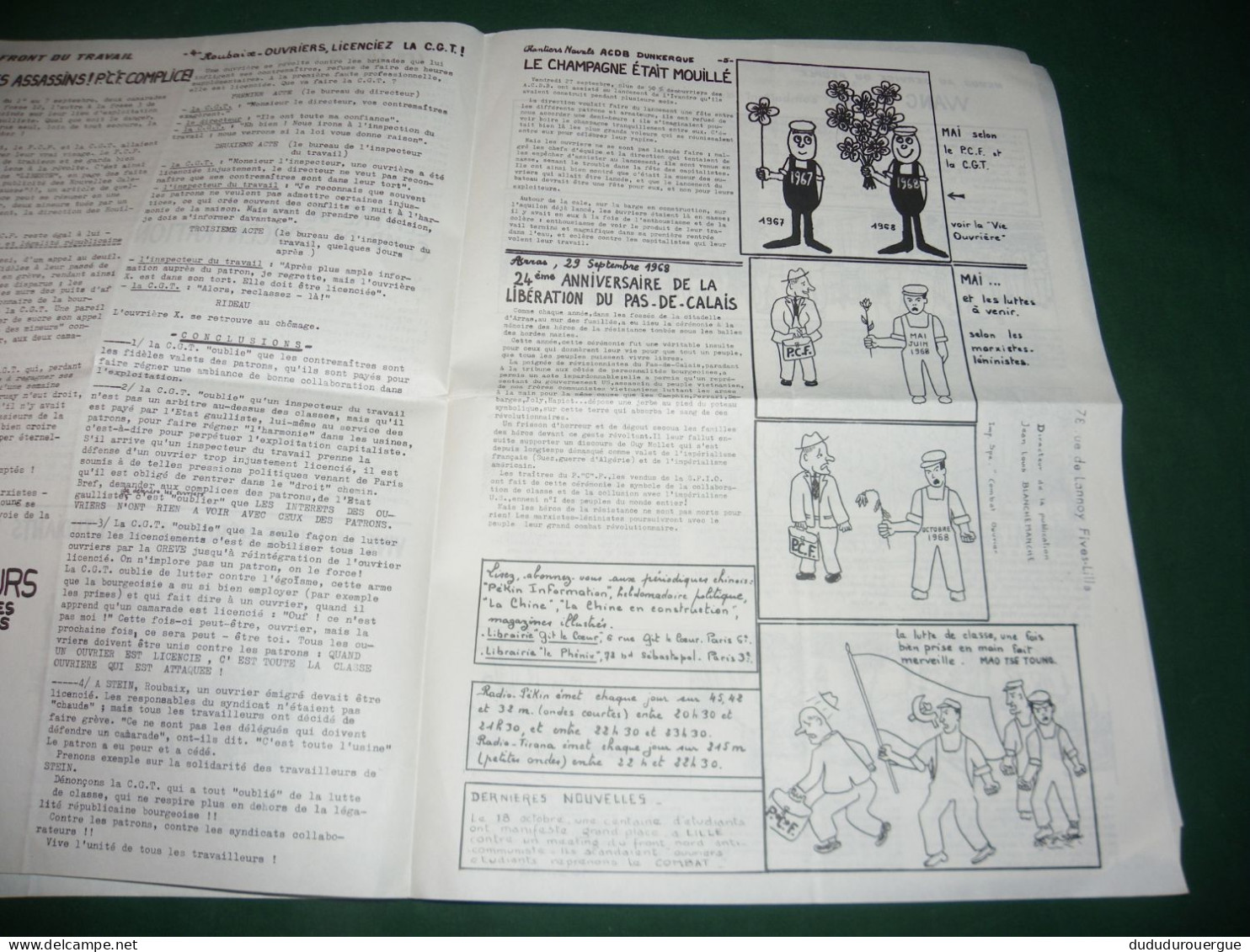 MAI 68 ET APRES : COMBAT OUVRIER , JOURNAL COMMUNISTE NORD PAS DE CALAIS LE N° 1 D OCTOBRE 1968 - 1950 à Nos Jours