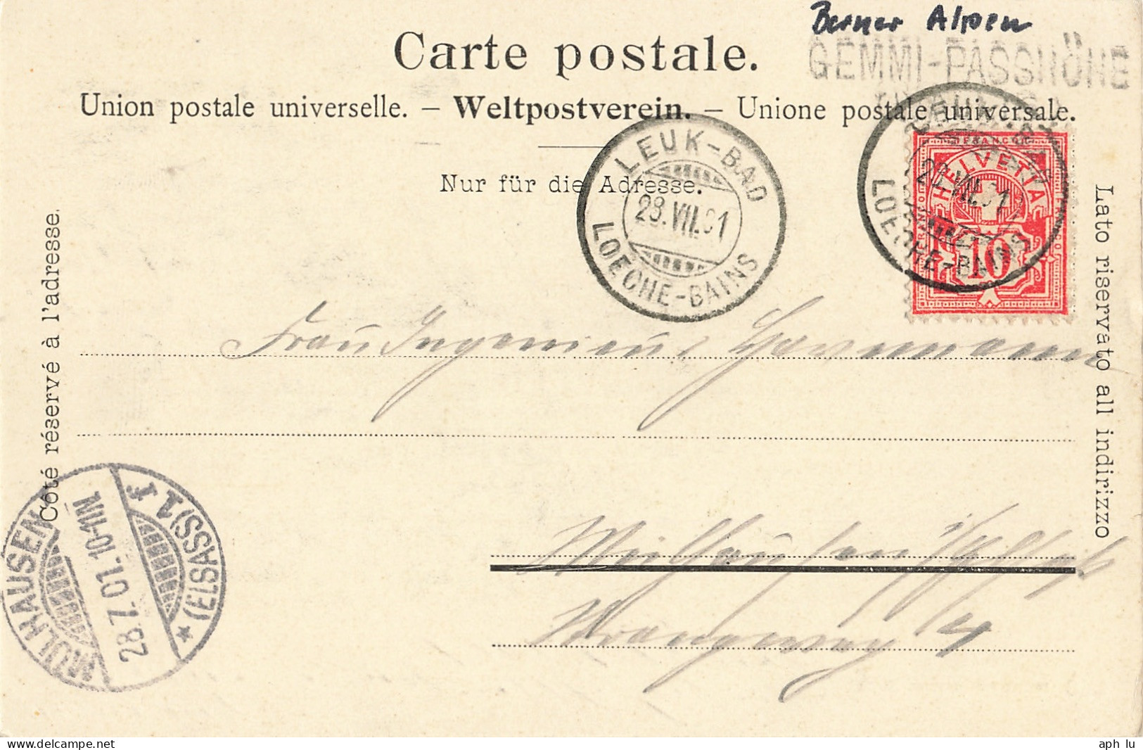 Beleg, Stabstempel GEMMI-PASSHÖHE (ad3871) - Postmark Collection