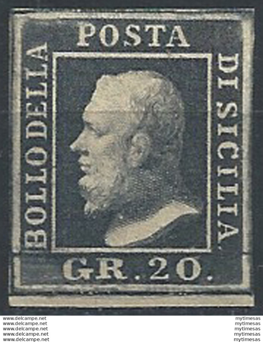 1859 Sicilia 20 Grana Ardesia Scuro MNH Sassone N. 13c - Sicile