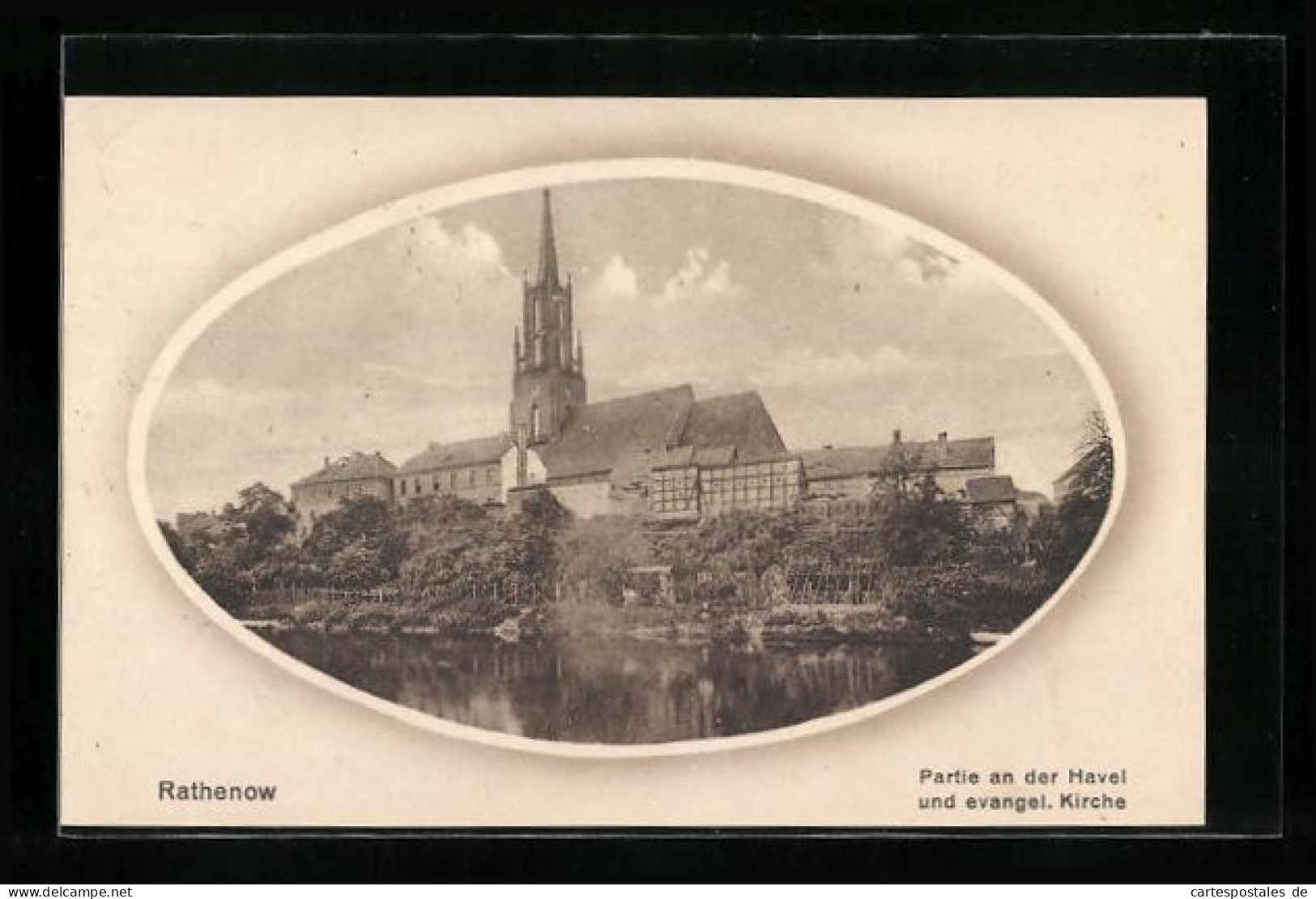 AK Rathenow, Partie An Der Havel Und Evangelische Kirche, Passepartout  - Rathenow