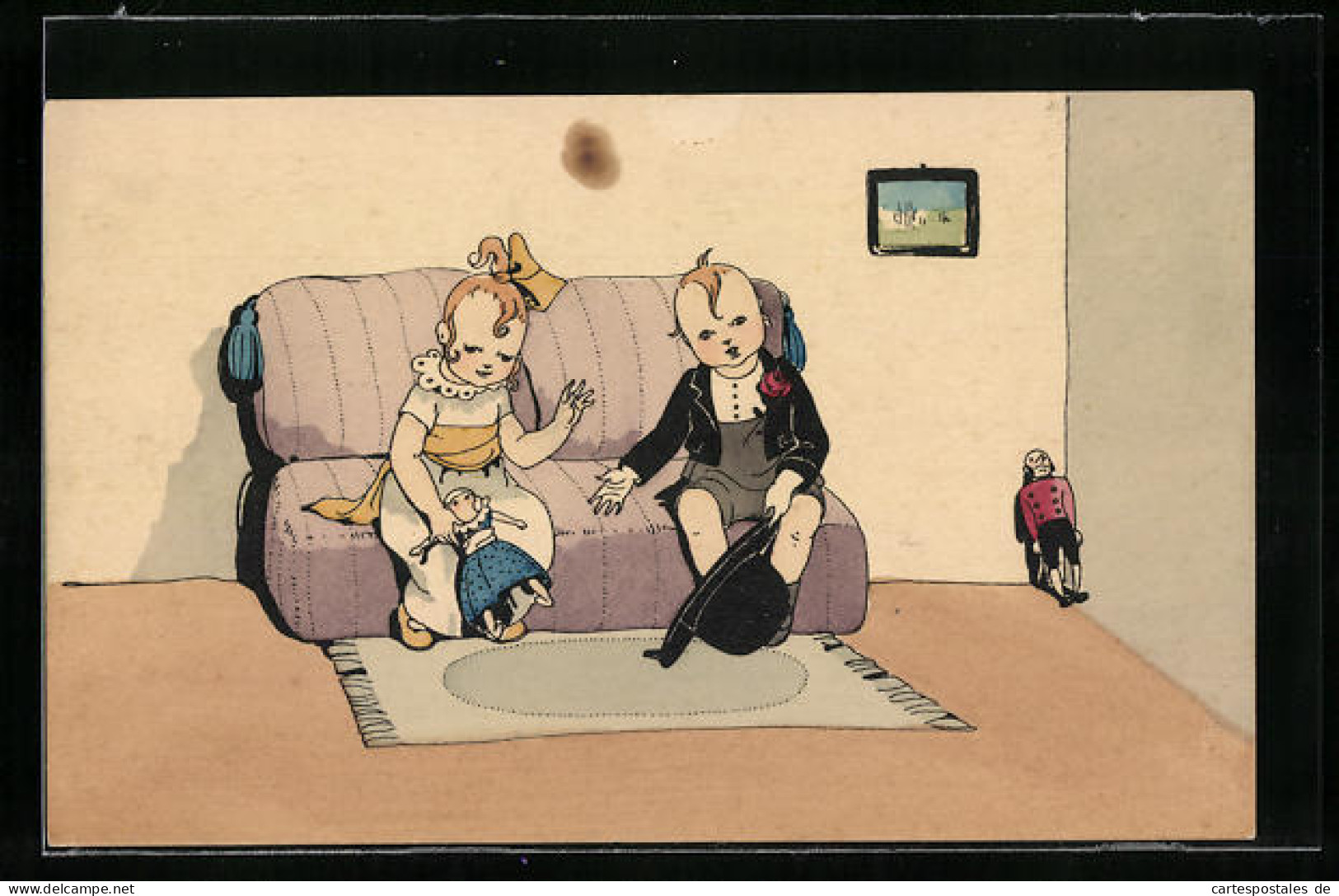 Künstler-AK M. Munk Nr. 918: Kinder Verkleiden Sich Als Erwachsene Und Sitzen Auf Dem Sofa  - Autres & Non Classés