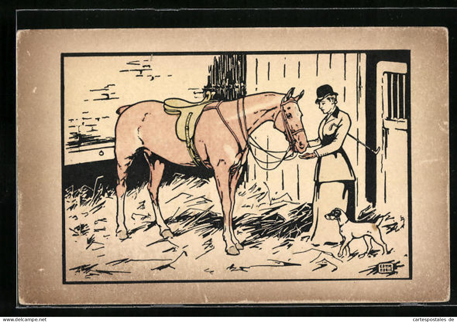 Künstler-AK M. Munk Nr. 361: Reiterin Gibt Ihrem Pferd Einige Zuckerstücke  - Other & Unclassified