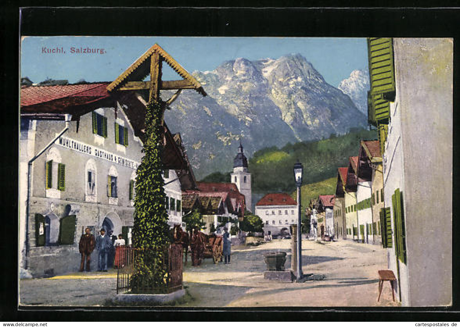 AK Kuchl, Mühlthaller`s Gasthaus, Strassenpartie Mit Blick Zur Kirche  - Other & Unclassified