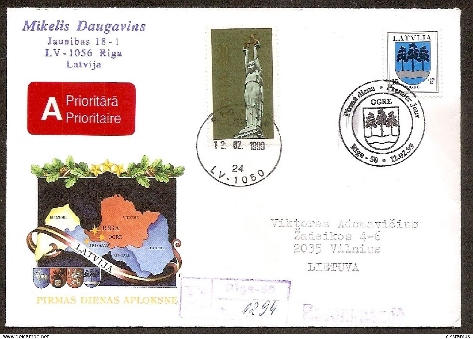 LATVIA 1999●Definitive●Coat Of Arms●Mi 495I FDC R-Cover - Lettonia