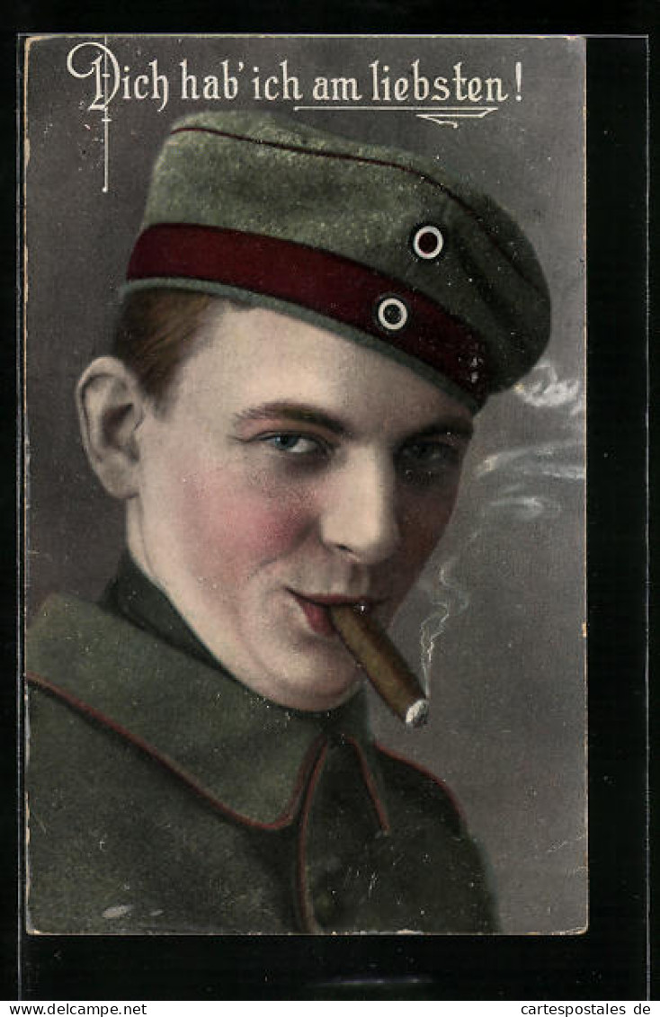 AK Rauchender Soldat Mit Zigarre  - Sonstige & Ohne Zuordnung
