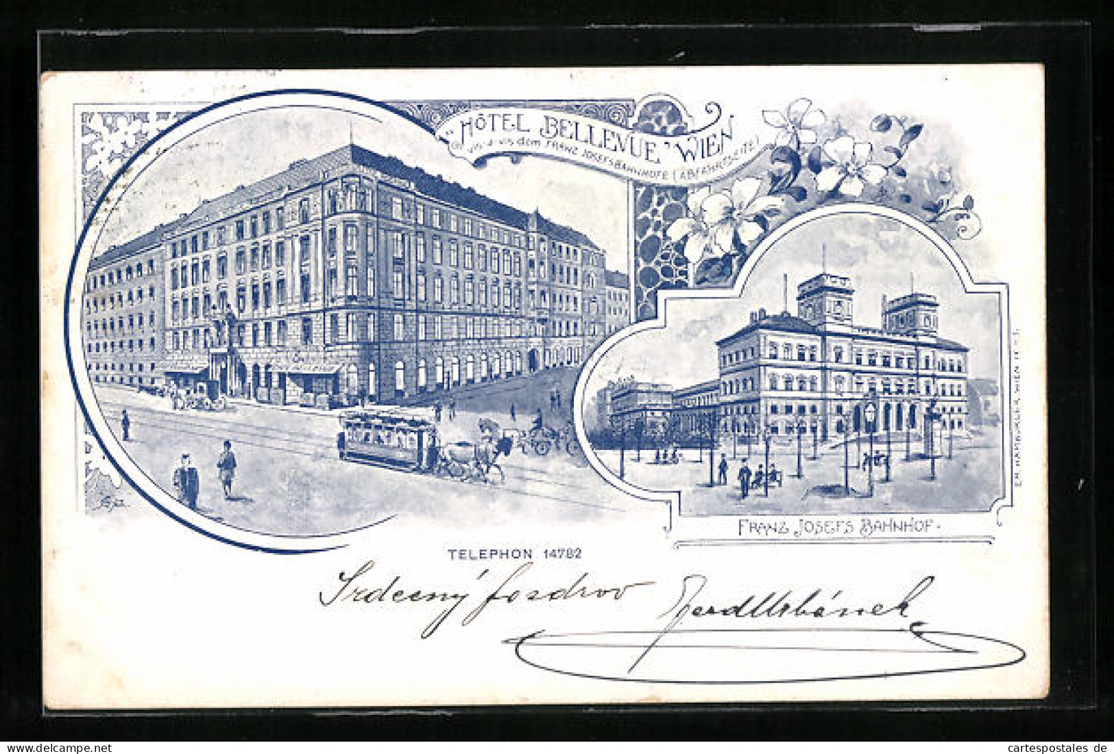 Künstler-AK Wien, Hotel Bellevue Mit Pferdebahn, Franz Josefs Bahnhof  - Other & Unclassified