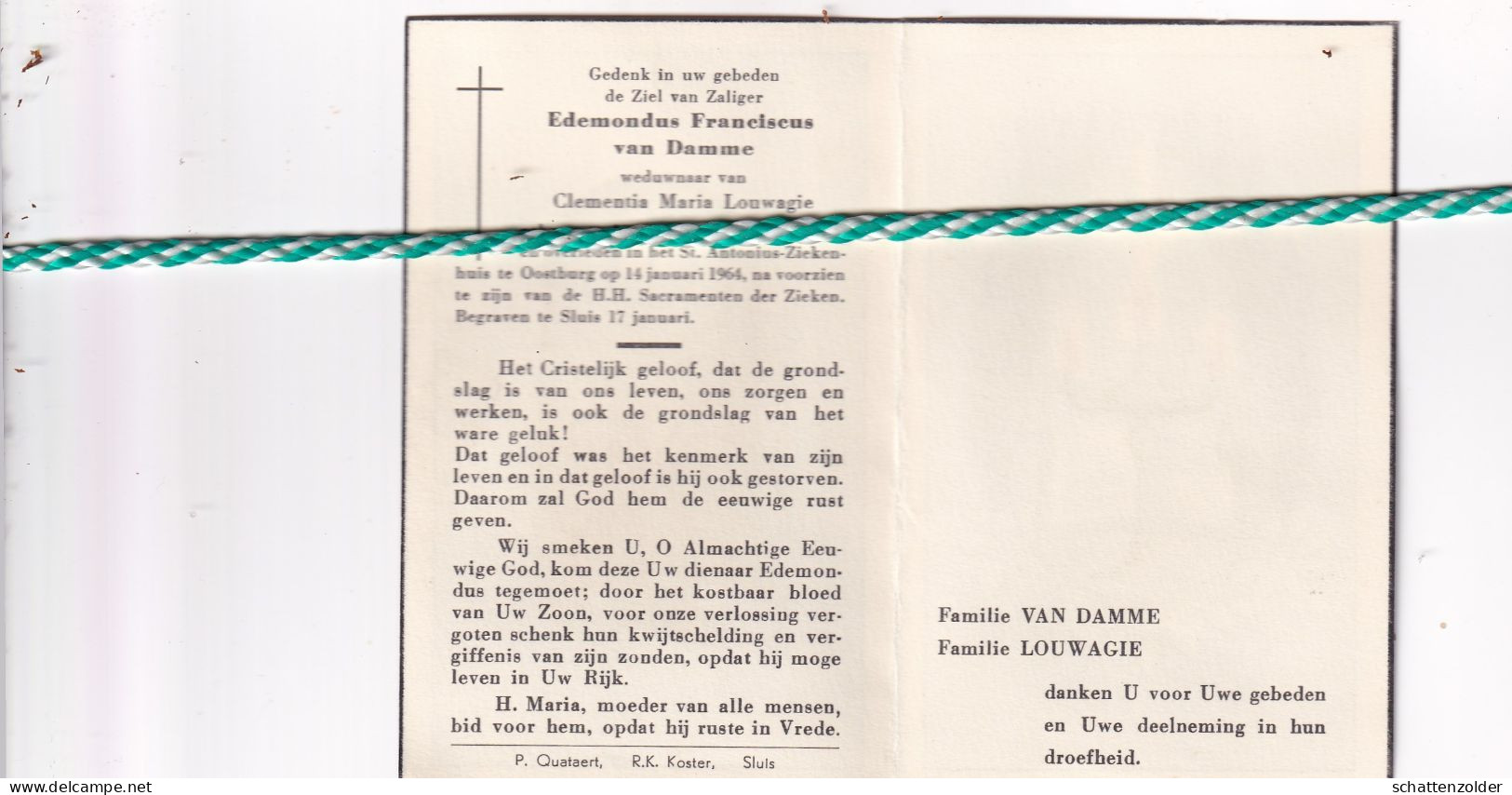 Edemondus Franciscus Van Damme-Louwagie, Aardenburg 1884, Oostburg 1964 - Obituary Notices